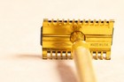 Vintage Gillette Gold Tone Razor With 2 Vintage Boxes Of Gillette Blue Blades