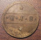 W j b Good For 5c In Trade Late 19th Early 20th C  Token Brass Round 24 8mm