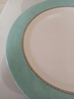 Set Of 5 Vintage Arcoroc Break Resistant 12 1 2  Aqua Color Border Dinner Plates