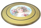 Vintage Chimney Flue Cover Round Glass Romantic Victorian Girl Gold Paint 7 3 4 