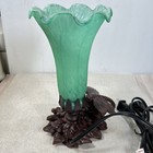 Lily Flower Accent Lamp Night Green White Glass Shade Dragonfly On Floral Base