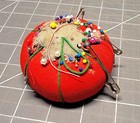 Vintage Red Cloth Tomato Pin Cushion Sewing Needle Holder