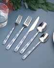 Blue Silverware Set  20 Piece Stainless Steel Color Handle Flatware  Retro Style