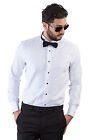 Mens No Tags Slim Fit White Wing Tip Tuxedo Dress Shirt Bow Cufflinks Studs Azar