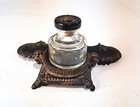 Victorian Era Antique Single Base Painted Cast Iron Inkwell Read Description