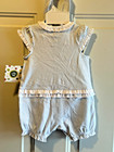 Nwt 9 Mo Baby Girl Little Me Blue White Striped Cherry Ruffle Romper   Headband