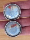  2   1-1 2   Vintage Rope Edge Floral Engraved Alpaca Silver Saddle Conchos
