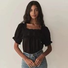 D  en Frances Puff Sleeve Blouse Square Neck Cotton Top Nwt White