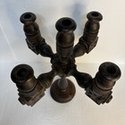 Carved Wooden Candelabra 1970s 15    Tall 5 Candlesticks Goth Folkart Dark Brown 