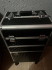 Rolling Makeup Trolley Case W  Handle  Black silver Aluminum Metal Hard Shell