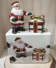 Vintage Fitz And Floyd Plaid Christmas Salt   Pepper Shakers Santa Package Euc