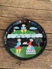 Vintage Rare Toleware Bar Tray Sweden Maid Plum Pudding Fishing Men Ooak       sj4j2