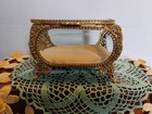 Vintage Filigree  Matson Jewelry Casket Footed Trinket Box Beveled Glass Velvet