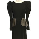 Vintage Black Evening Gown Dramatic Bow Back Power Shoulder Holiday Dress Size 6