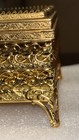 Mid Century Vintage Ormolu Filigree Jewelry Box Brass With Beveled Glass