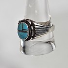 Vintage Navajo Sterling Silver Turquoise Inlay Men   s Ring Signed At 9 74g
