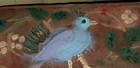 Antique Victorian Velvet Wood Hand Painted Dresser Box Bird In Branches Motif 