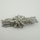Vintage Pot Metal Clear Rhinestone Ribbon Bow Brooch Pin Silver Tone Art Deco