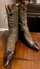 Antique Early 1900s Victorian Black Leather  canvas Lace-up Women   s Shoes boots