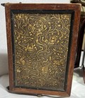 Antique Victorian Style Tri Fold  Mirror Wood   Leather Flower Embossed