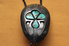 Vg J  Guse Large Sterling Silver Turquoise Shadow Box Bolo Tie
