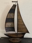 22 5    Tin Metal Art Tall Sailboat Brown beige Tabletop Piece Nautical Decor
