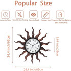 Large Outdoor Clock Silent Non-ticking  Sun Wall With Brown 