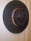 Sys Black Felt Western Fedora Hat Wide Brim With Beaded Patterned Band
