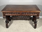 French Antique Gothic Revival Walnut Desk Library Table With Gargoyles