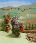 German Turkey And Hen With Nest In A  Corn Field - Germany  Mache  Wire Feet