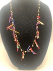 Vintage Antique Mexican Wedding Charm Necklace With People Dolls And Ribbons L4