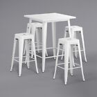 32  Square White Metal Restaurant Bar Table Set With 4 Backless Barstools