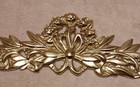 Vintage Solid Brass Wall Pediment Bow   Roses Leaf Scroll Door Topper 15  X 3 5 