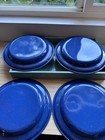 Set Of 4 Plates   4 Bowls Blue Speckled Enamelware Camping