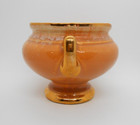 Shafer 23k Gold Accent Hand Decorated Orange 6  Vintage Pedestal Glazed Planter
