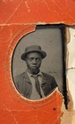 1870   s African American Tintype Photo Young Man  Wearing Interesting Hat    
