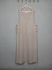 Vintage Plaid Overall Pocket Jumper Dress Size L Cream   Brown Carolina Colours 