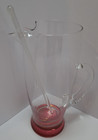 Vtg Handblown Glass Martini Pitcher Stir Stick Clear W pink Base Mcm