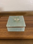 Vintage Green Alabaster Stone Floral Hinged Trinket Box Italy