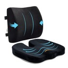 Memory Foam Seat Cushion   Lumbar Support Pillow - Black  Back Pain Relief