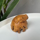 Vintage Hand Carved Wood Frog Figurine 3  Rustic Toad Sculpture Goblincore Decor