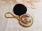 Vintage French Limoges Compact Hand Mirror Victorian Scene Signed