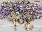 Crowned Mother  Lourdes  Miraculous Mary Rosary violet Swarovski Crystal  bronze