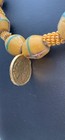 Vintage Venetian Glass Yellow French  Cross African Trading Beads Necklace 18   