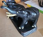 3 Vintage Ebony Wood Hand Carved Elephants From Japan