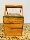 Vtg Mexican Accordion Wood Fold Out Sewing Box Basket Hand Painted Trinkets Folk