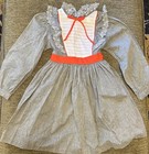 Vintage Girls Prairie Dress Size 6x Chambray Eyelet Lace Pinafore Gray 70s 80s