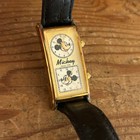Vintage Disney Time Works Mickey Mouse Dual Dial Watch Gold Tone Leather Band
