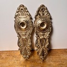 Pair Vintage Escutcheon Door Knob Plates Ornate Filagree Design Brass Solid Gold