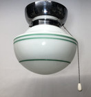 Antique Ceiling Light Chrome Fixture Art Deco Green Glass Shade Stripe Usa  k92